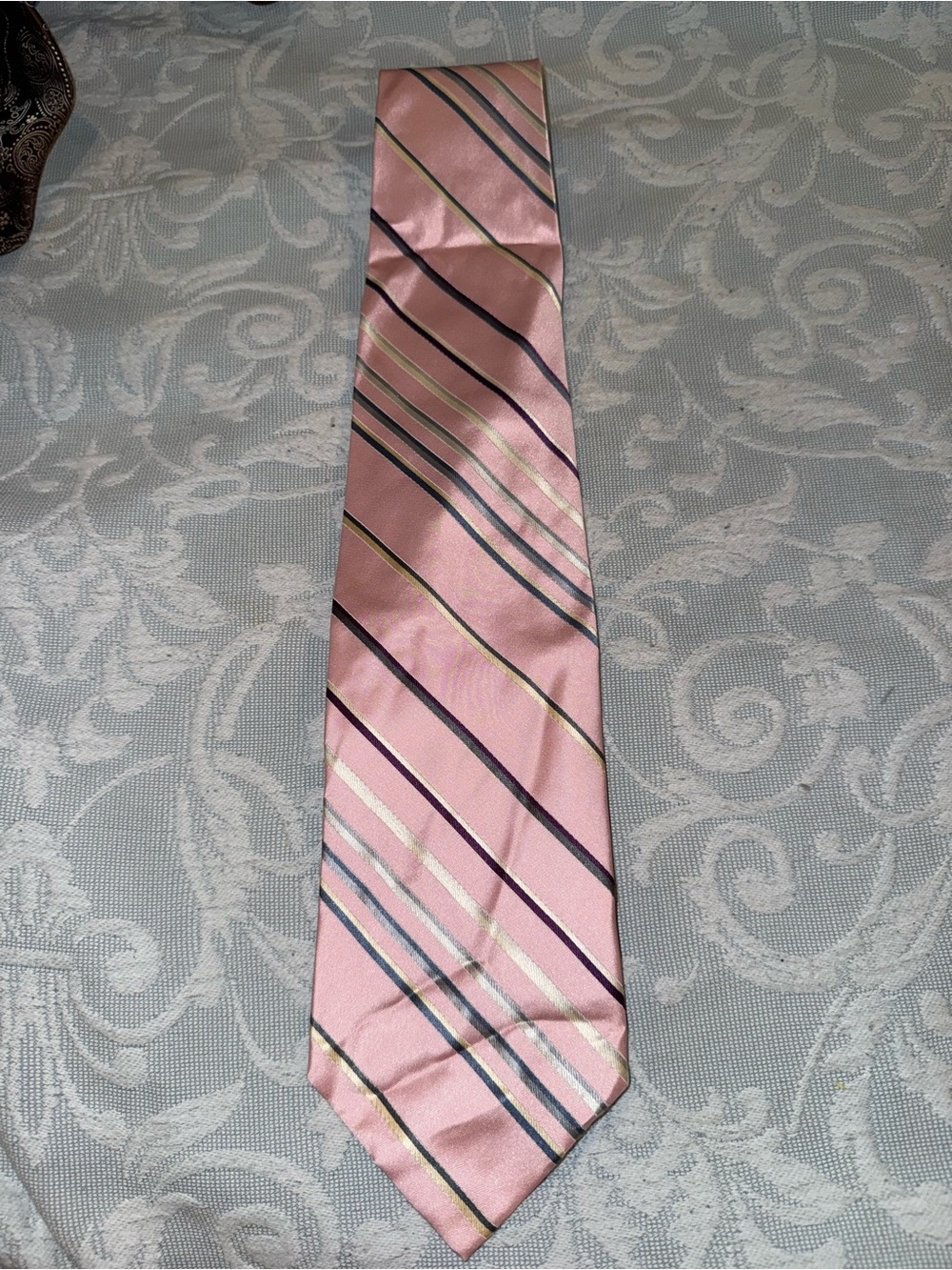 Men's Pink Striped Tie - Unbranded